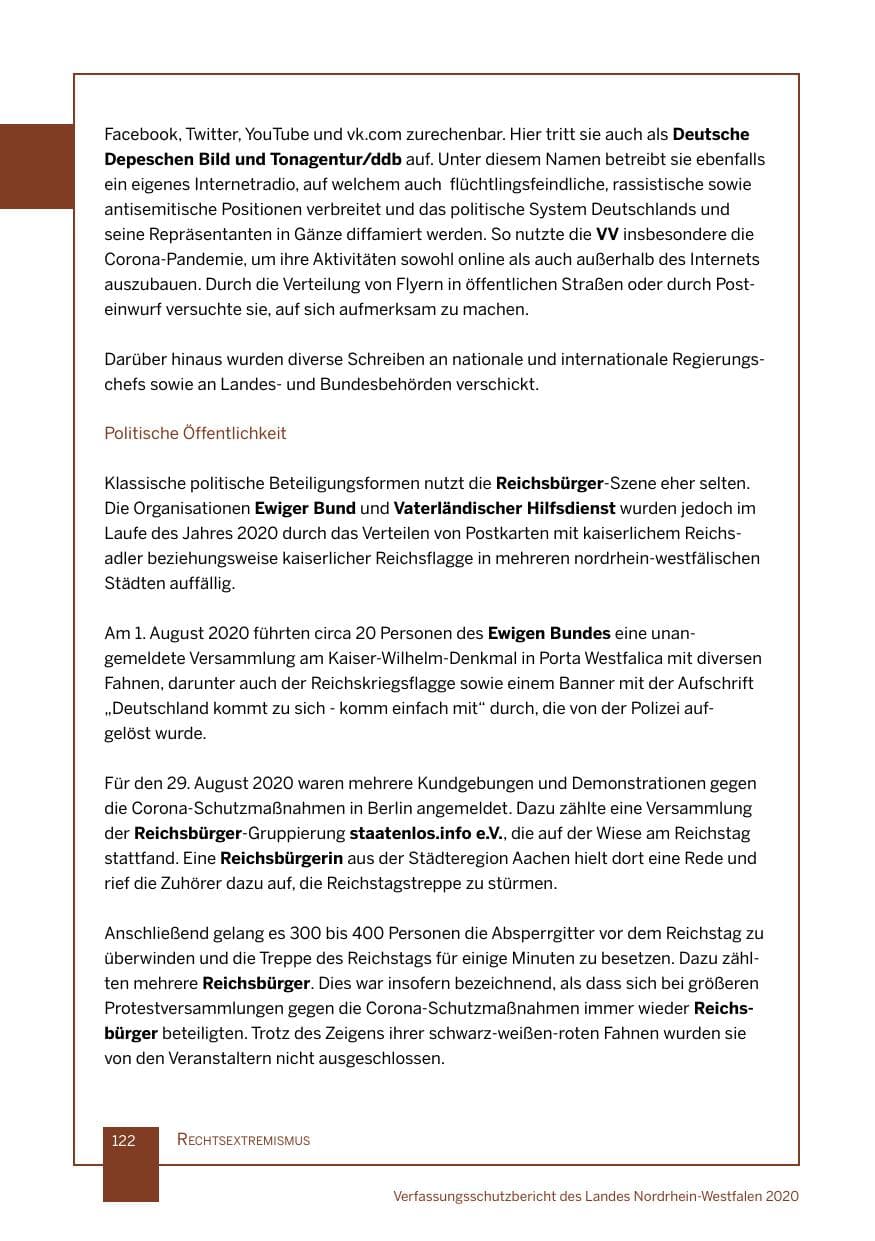 Seite 123 des Verfassungsschutzbericht 2020 Nordrhein-Westfalen