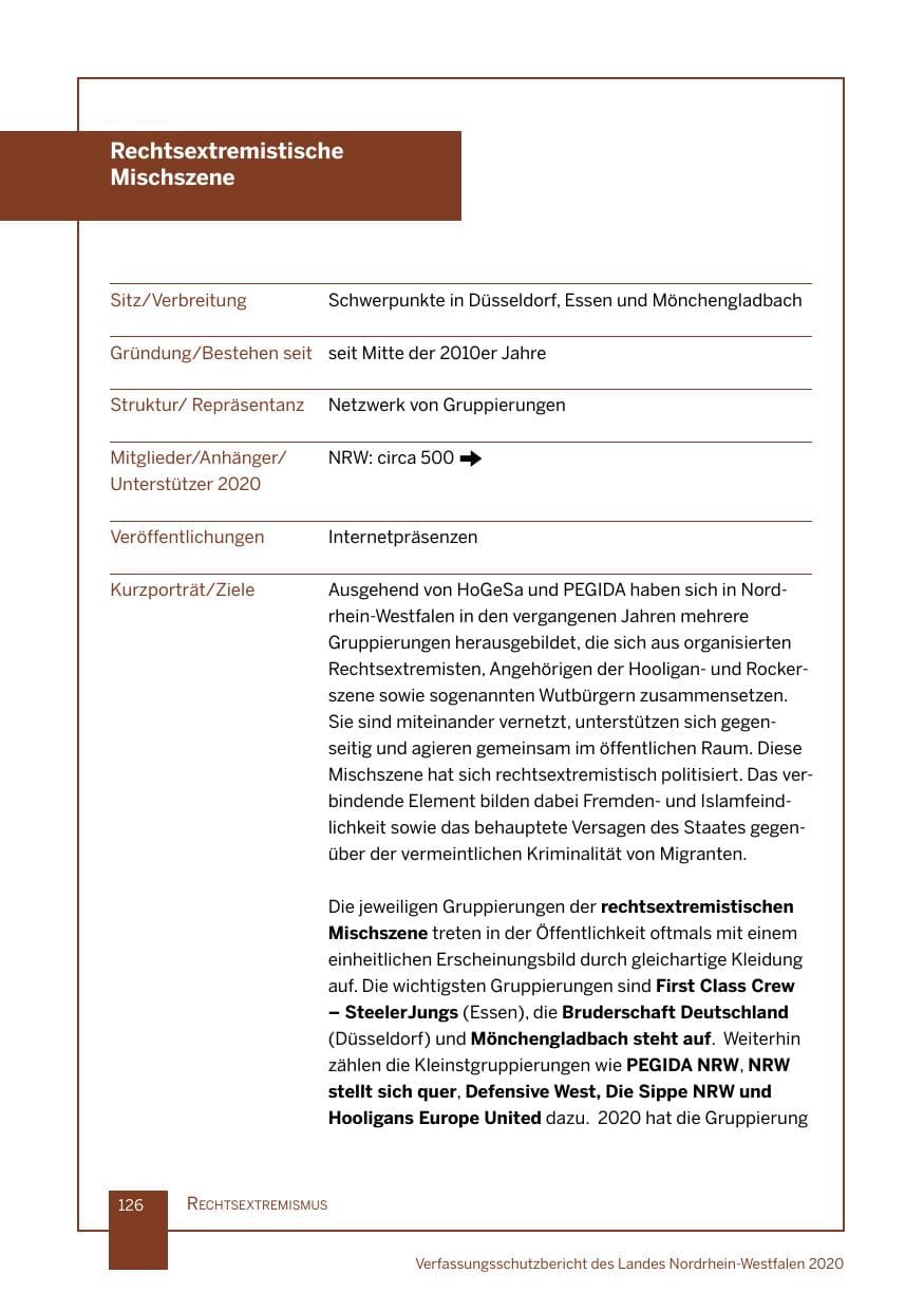Seite 127 des Verfassungsschutzbericht 2020 Nordrhein-Westfalen