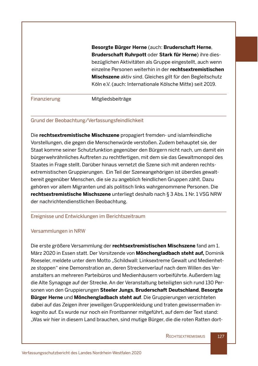Seite 128 des Verfassungsschutzbericht 2020 Nordrhein-Westfalen
