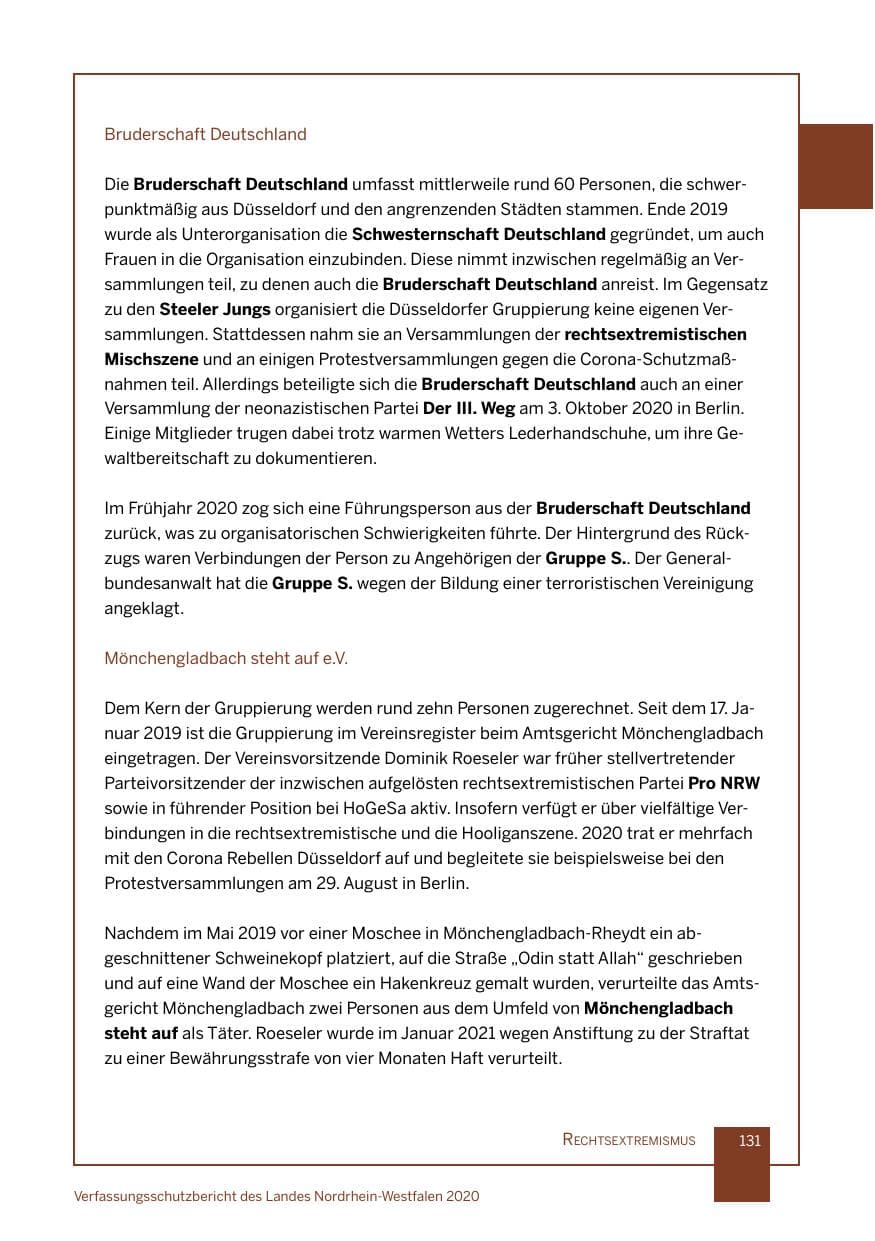 Seite 132 des Verfassungsschutzbericht 2020 Nordrhein-Westfalen