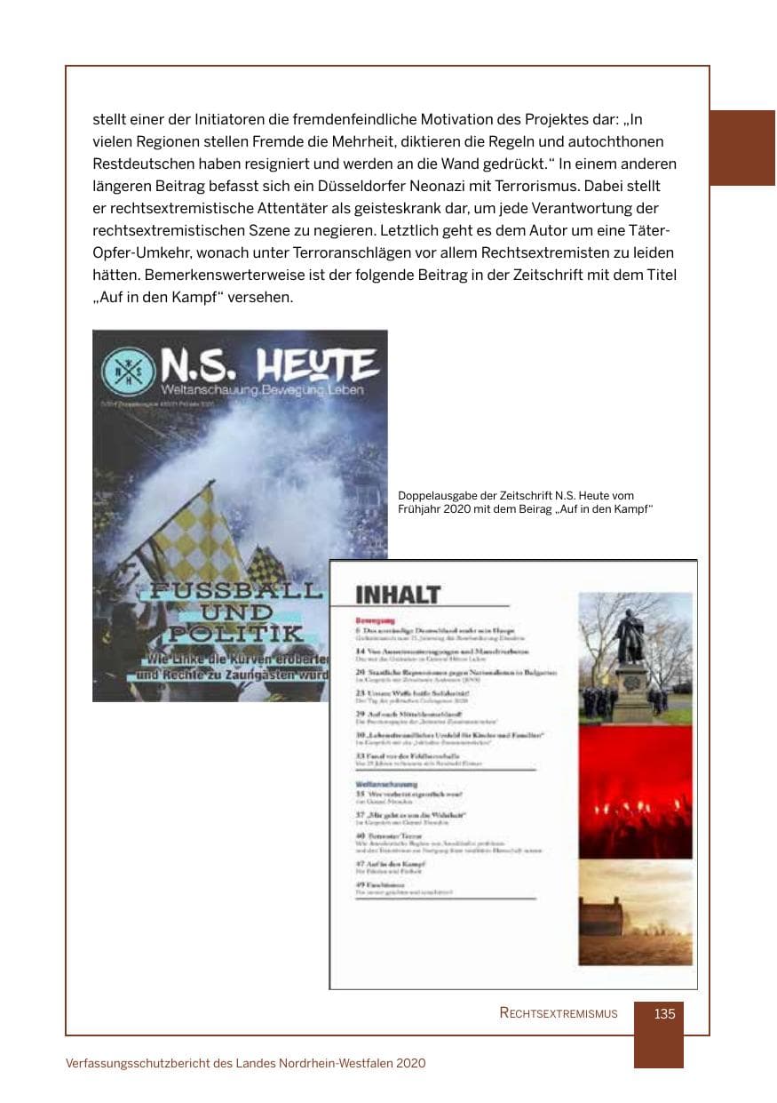 Seite 136 des Verfassungsschutzbericht 2020 Nordrhein-Westfalen