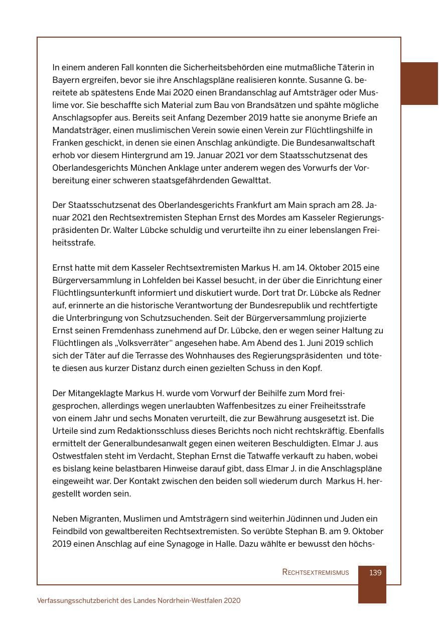 Seite 140 des Verfassungsschutzbericht 2020 Nordrhein-Westfalen