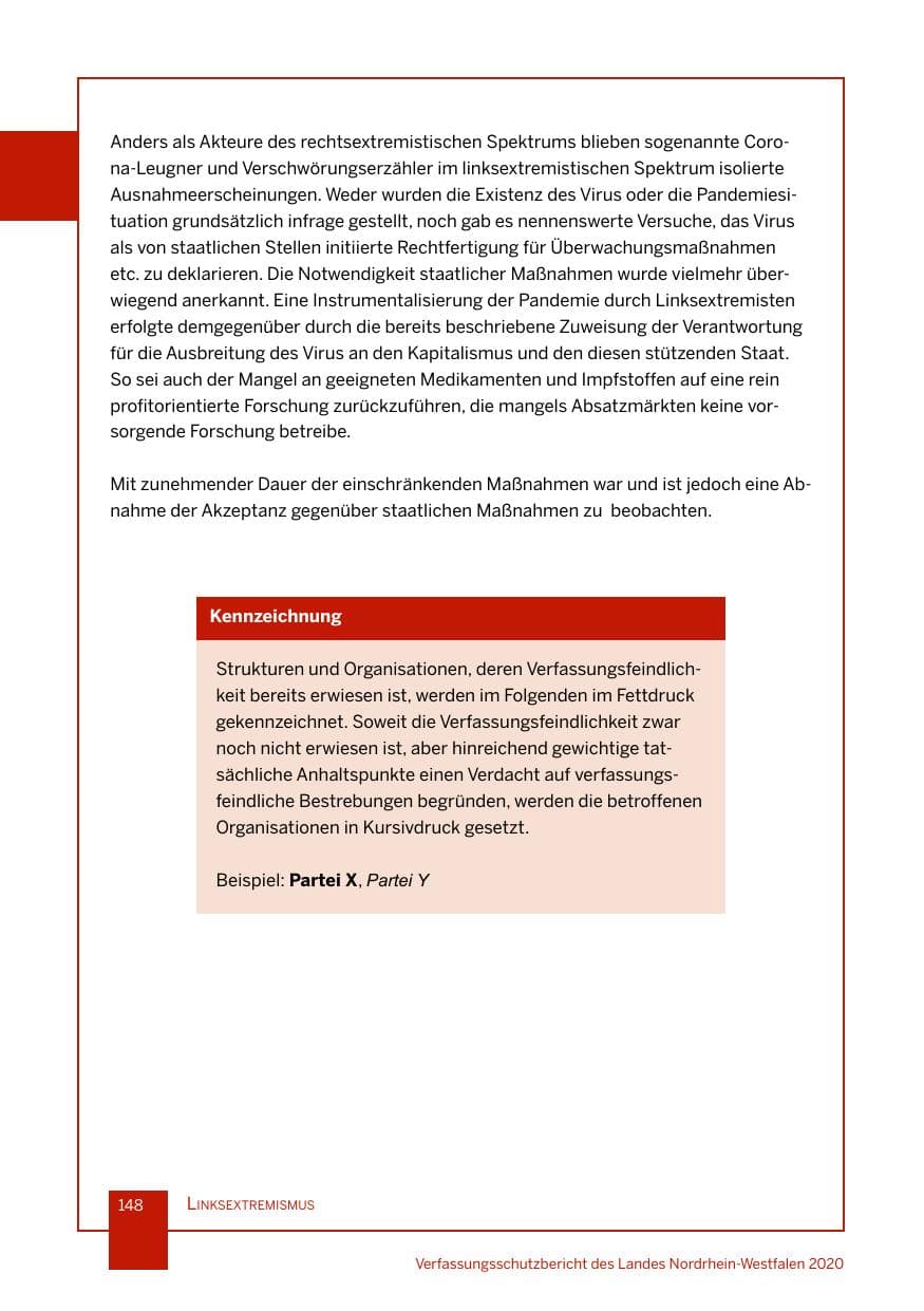 Seite 149 des Verfassungsschutzbericht 2020 Nordrhein-Westfalen