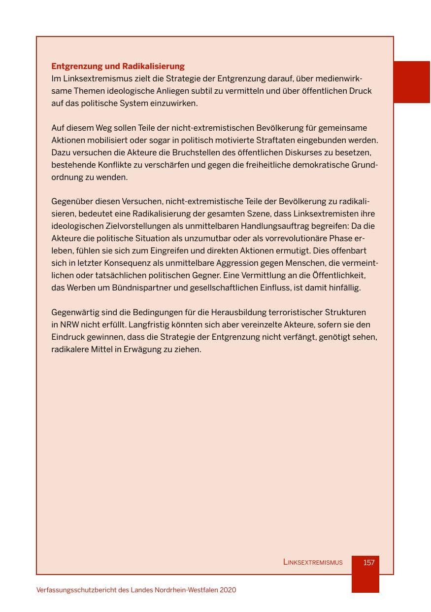 Seite 158 des Verfassungsschutzbericht 2020 Nordrhein-Westfalen