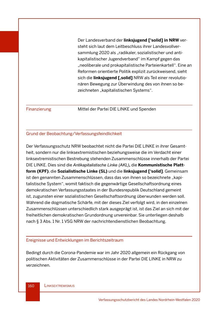 Seite 161 des Verfassungsschutzbericht 2020 Nordrhein-Westfalen