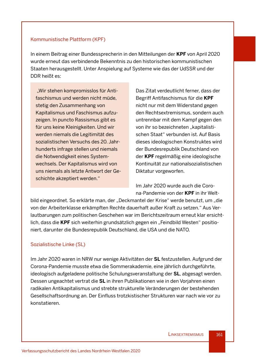 Seite 162 des Verfassungsschutzbericht 2020 Nordrhein-Westfalen