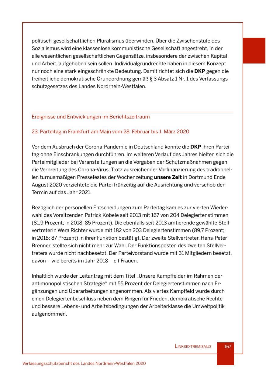 Seite 168 des Verfassungsschutzbericht 2020 Nordrhein-Westfalen