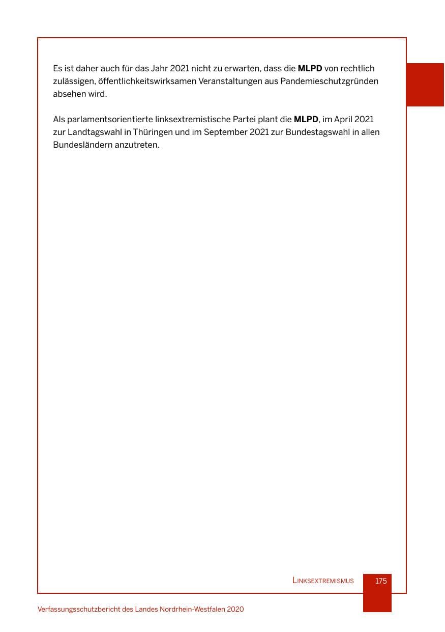 Seite 176 des Verfassungsschutzbericht 2020 Nordrhein-Westfalen