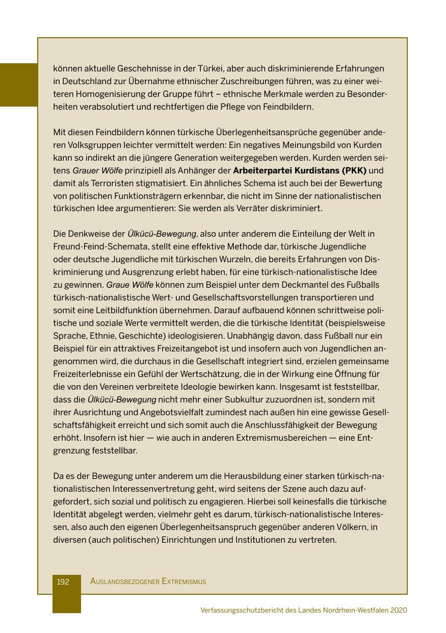 Seite 193 des Verfassungsschutzbericht 2020 Nordrhein-Westfalen