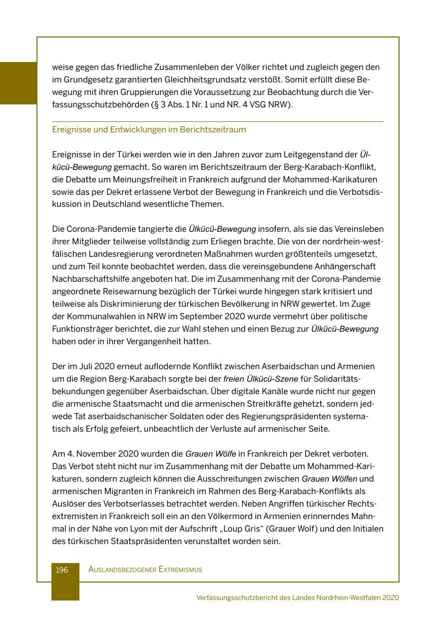 Seite 197 des Verfassungsschutzbericht 2020 Nordrhein-Westfalen
