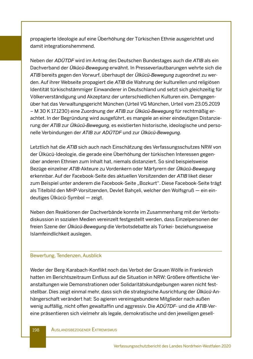 Seite 199 des Verfassungsschutzbericht 2020 Nordrhein-Westfalen
