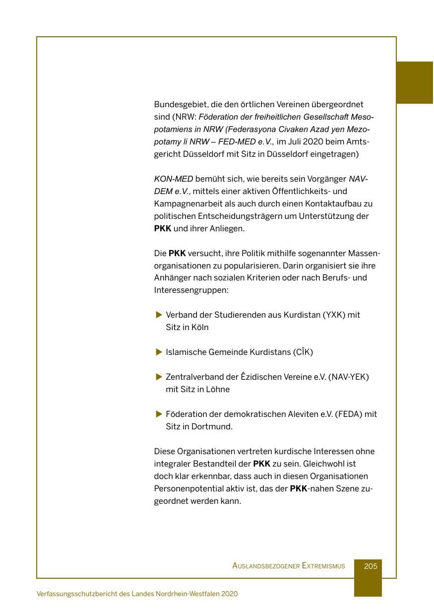 Seite 206 des Verfassungsschutzbericht 2020 Nordrhein-Westfalen