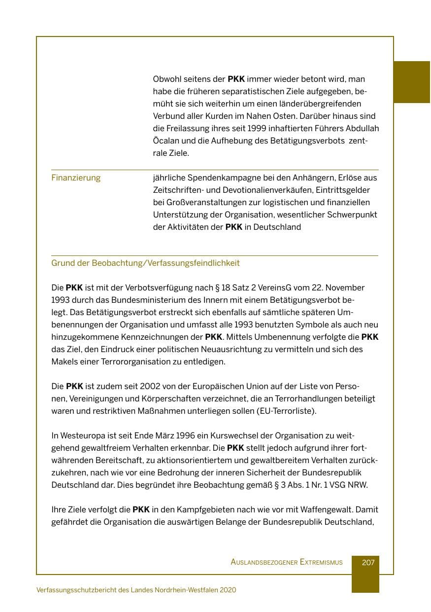 Seite 208 des Verfassungsschutzbericht 2020 Nordrhein-Westfalen