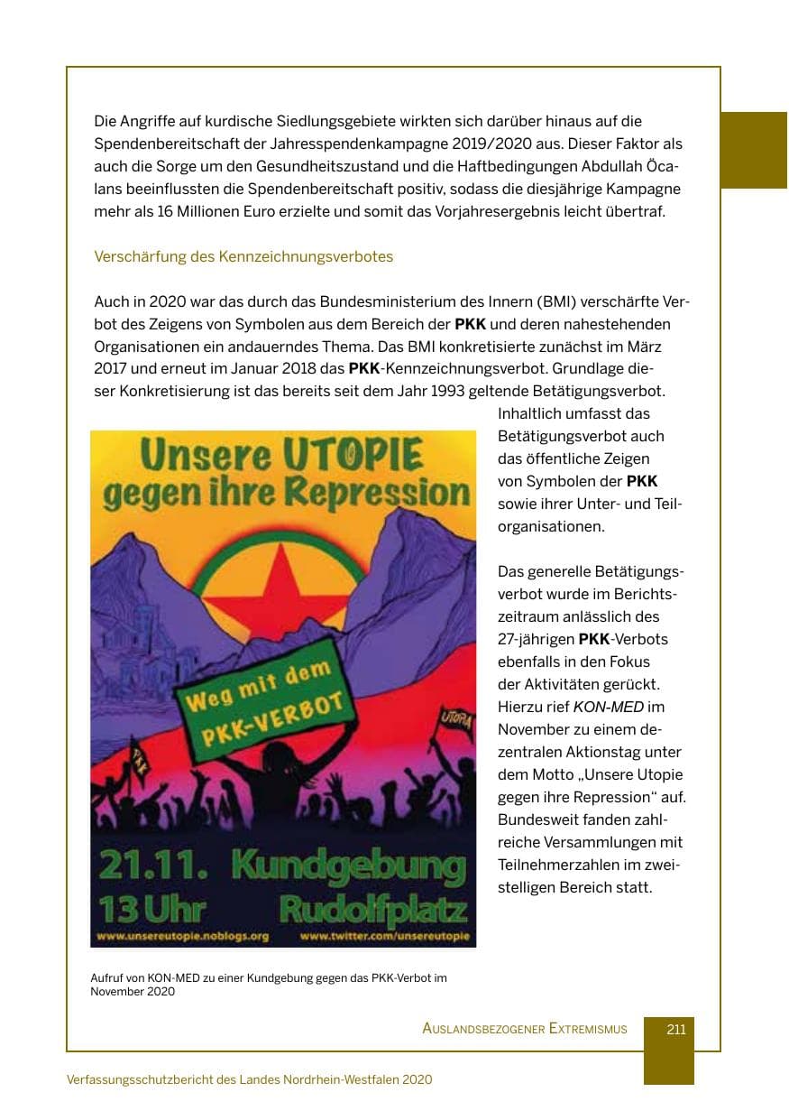 Seite 212 des Verfassungsschutzbericht 2020 Nordrhein-Westfalen