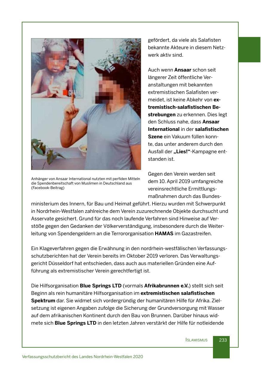 Seite 234 des Verfassungsschutzbericht 2020 Nordrhein-Westfalen