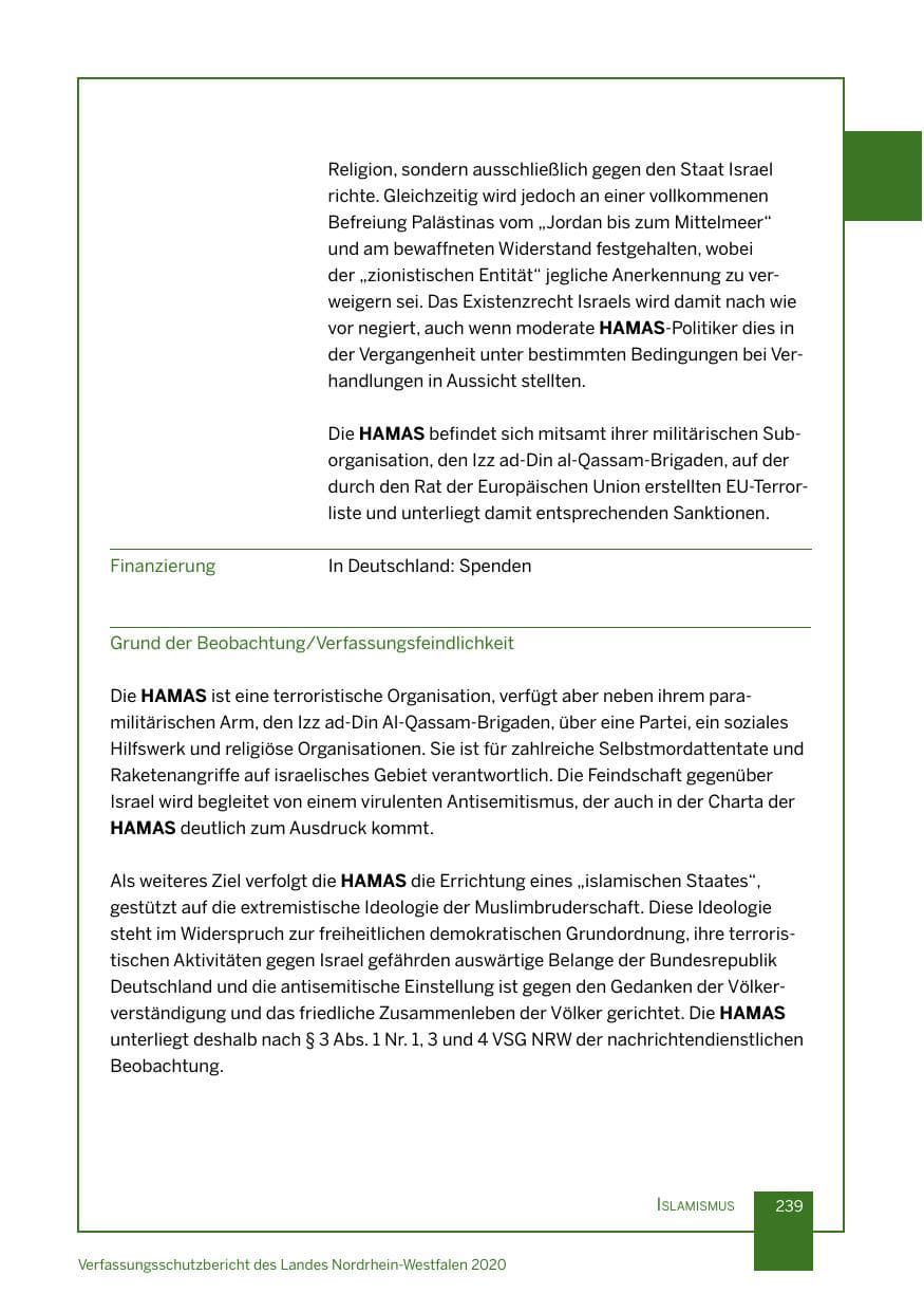 Seite 240 des Verfassungsschutzbericht 2020 Nordrhein-Westfalen