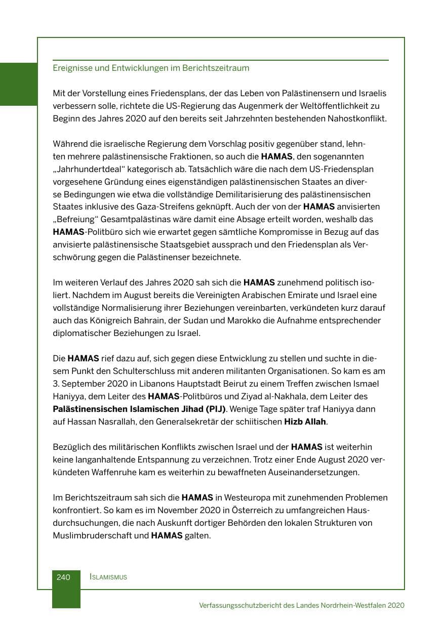 Seite 241 des Verfassungsschutzbericht 2020 Nordrhein-Westfalen