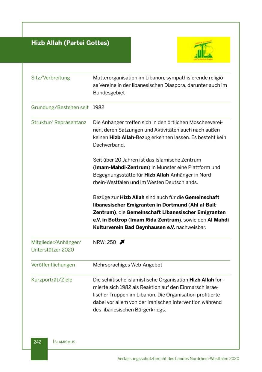 Seite 243 des Verfassungsschutzbericht 2020 Nordrhein-Westfalen