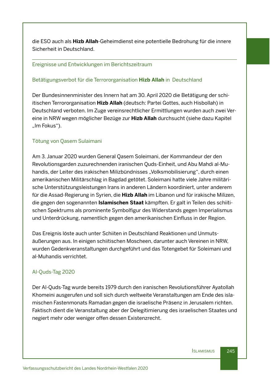 Seite 246 des Verfassungsschutzbericht 2020 Nordrhein-Westfalen