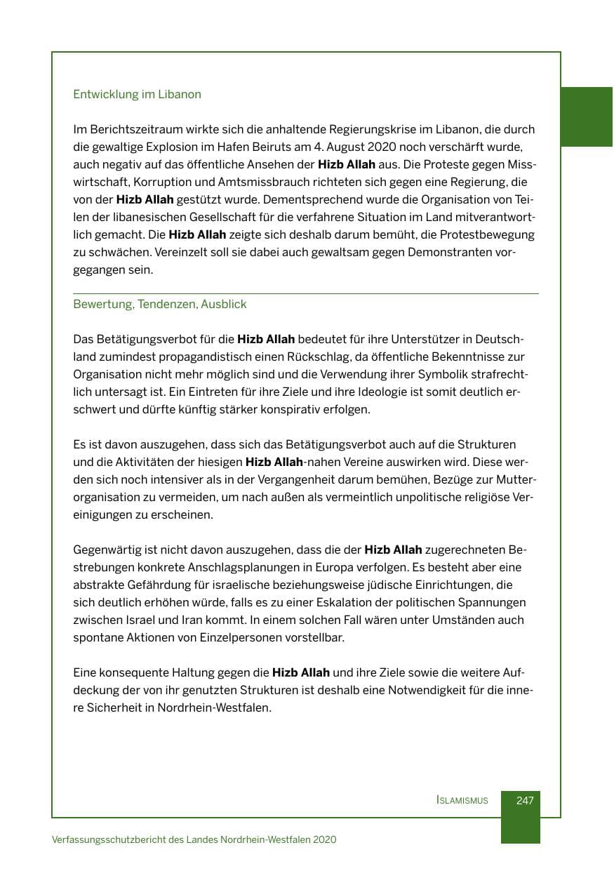 Seite 248 des Verfassungsschutzbericht 2020 Nordrhein-Westfalen