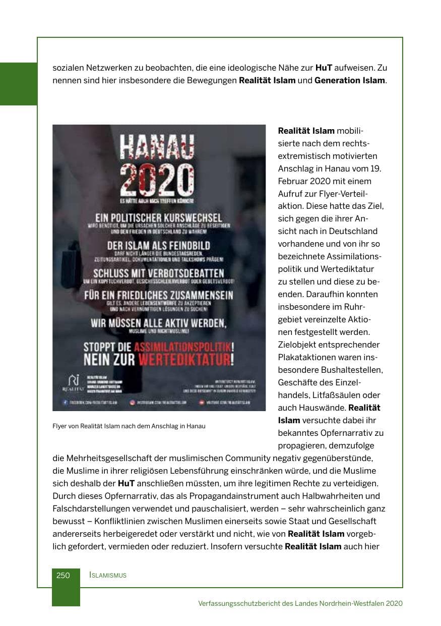 Seite 251 des Verfassungsschutzbericht 2020 Nordrhein-Westfalen