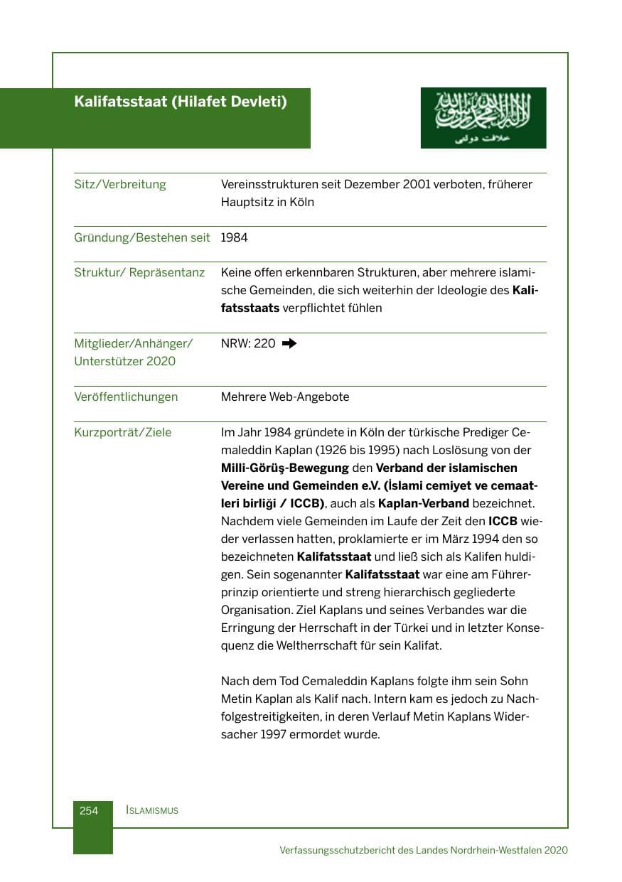 Seite 255 des Verfassungsschutzbericht 2020 Nordrhein-Westfalen