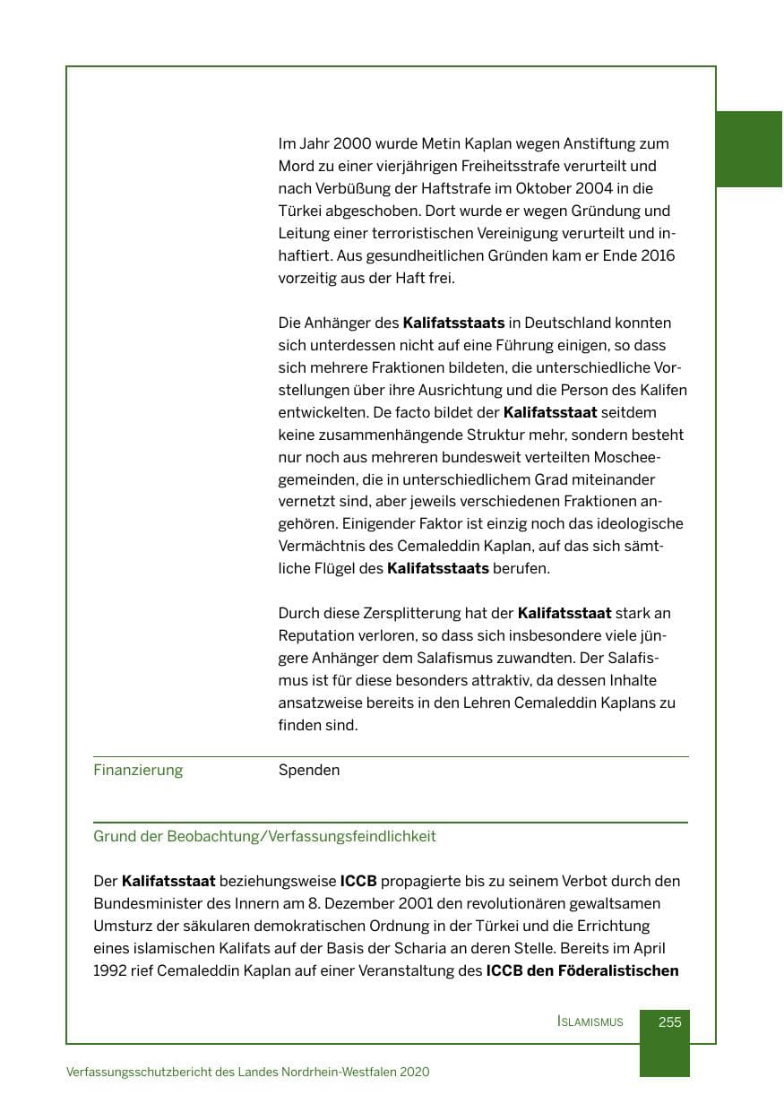 Seite 256 des Verfassungsschutzbericht 2020 Nordrhein-Westfalen