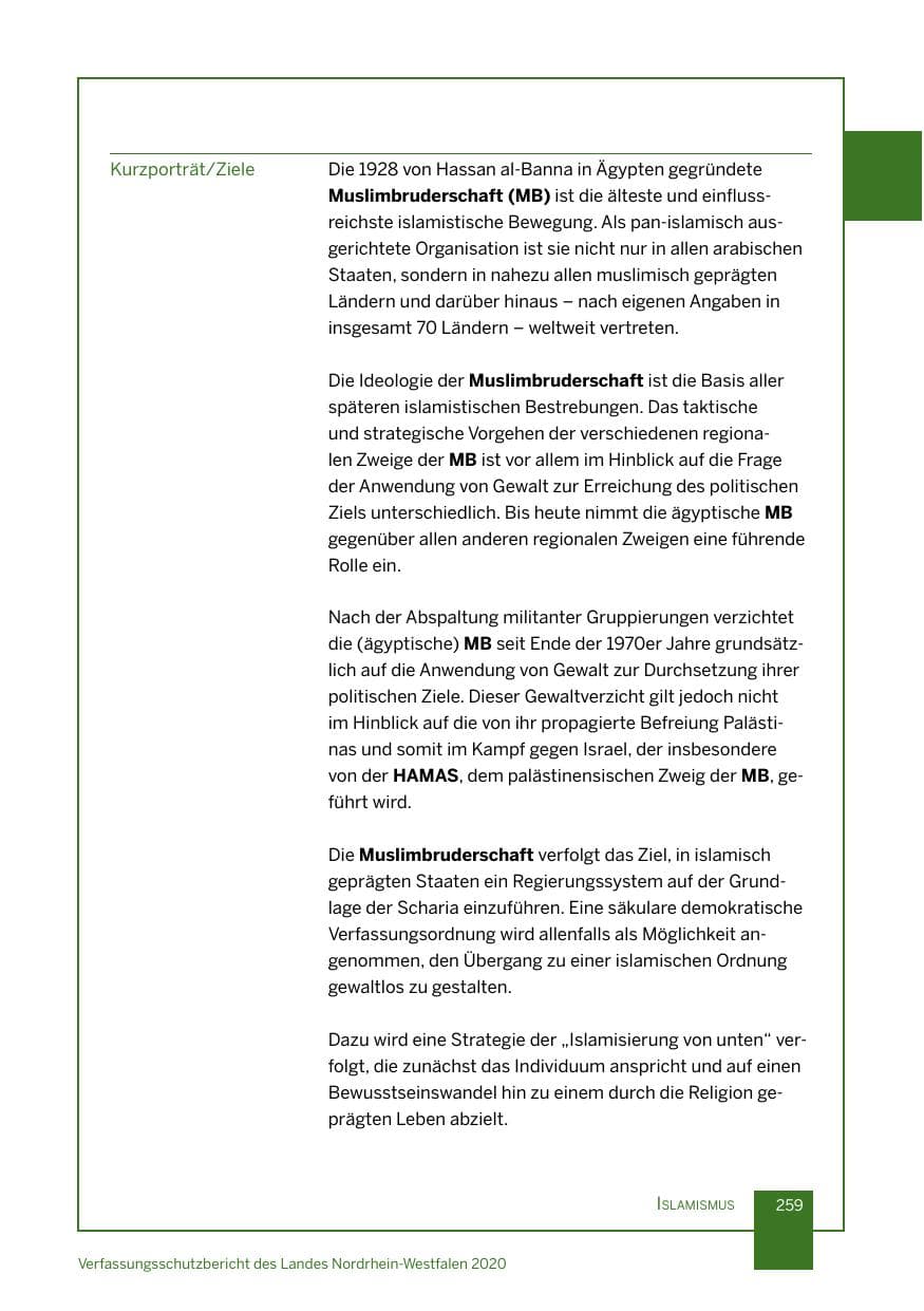 Seite 260 des Verfassungsschutzbericht 2020 Nordrhein-Westfalen