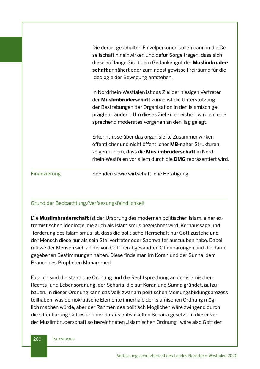 Seite 261 des Verfassungsschutzbericht 2020 Nordrhein-Westfalen