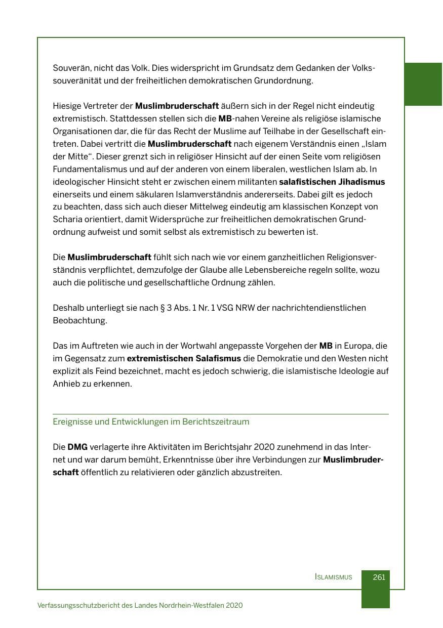 Seite 262 des Verfassungsschutzbericht 2020 Nordrhein-Westfalen