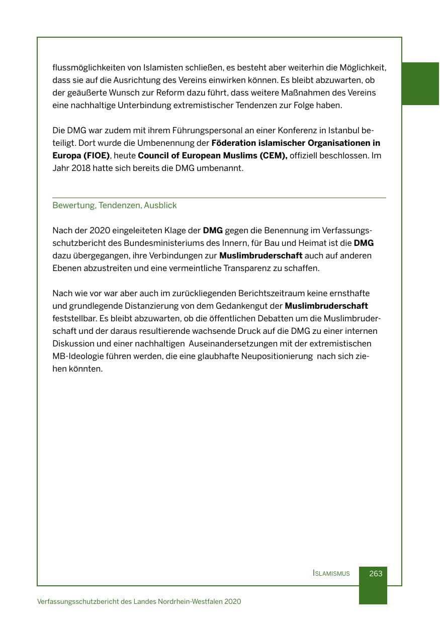Seite 264 des Verfassungsschutzbericht 2020 Nordrhein-Westfalen