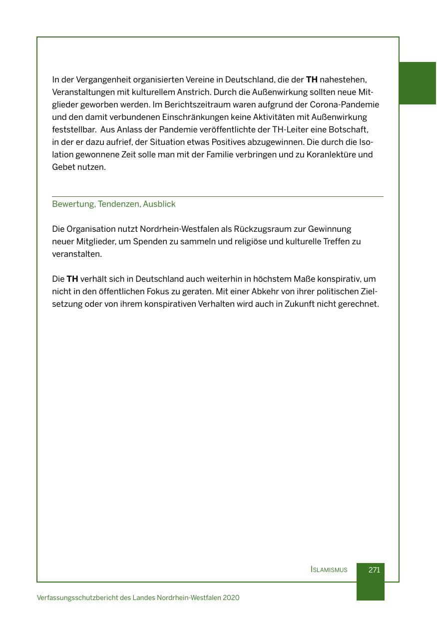 Seite 272 des Verfassungsschutzbericht 2020 Nordrhein-Westfalen