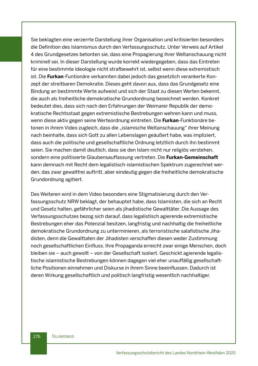Seite 277 des Verfassungsschutzbericht 2020 Nordrhein-Westfalen