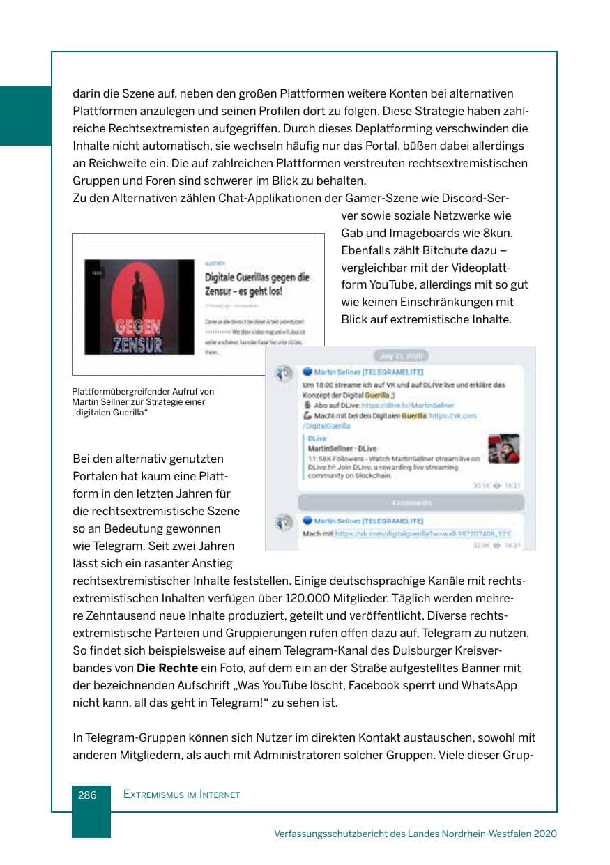 Seite 287 des Verfassungsschutzbericht 2020 Nordrhein-Westfalen
