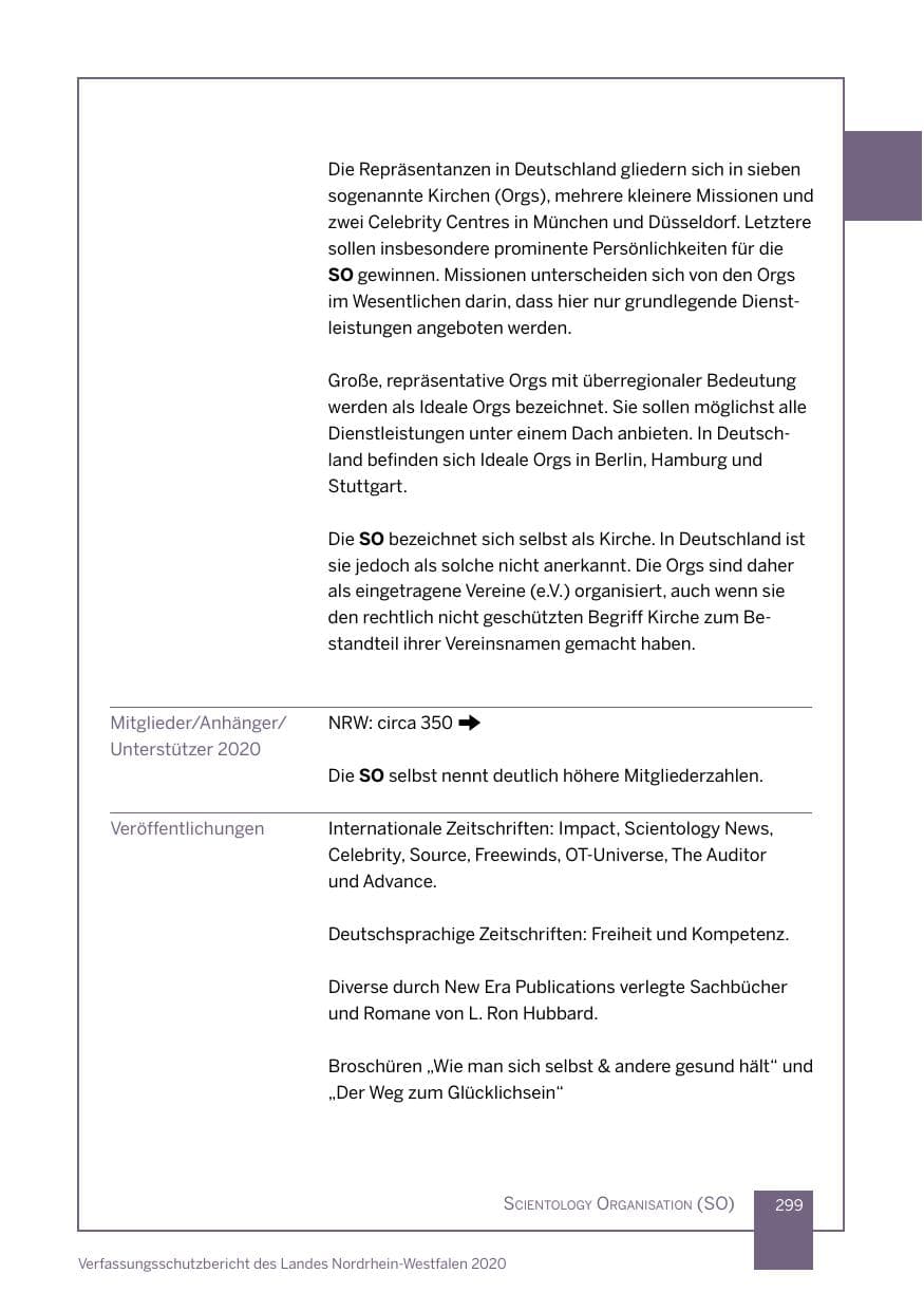 Seite 300 des Verfassungsschutzbericht 2020 Nordrhein-Westfalen
