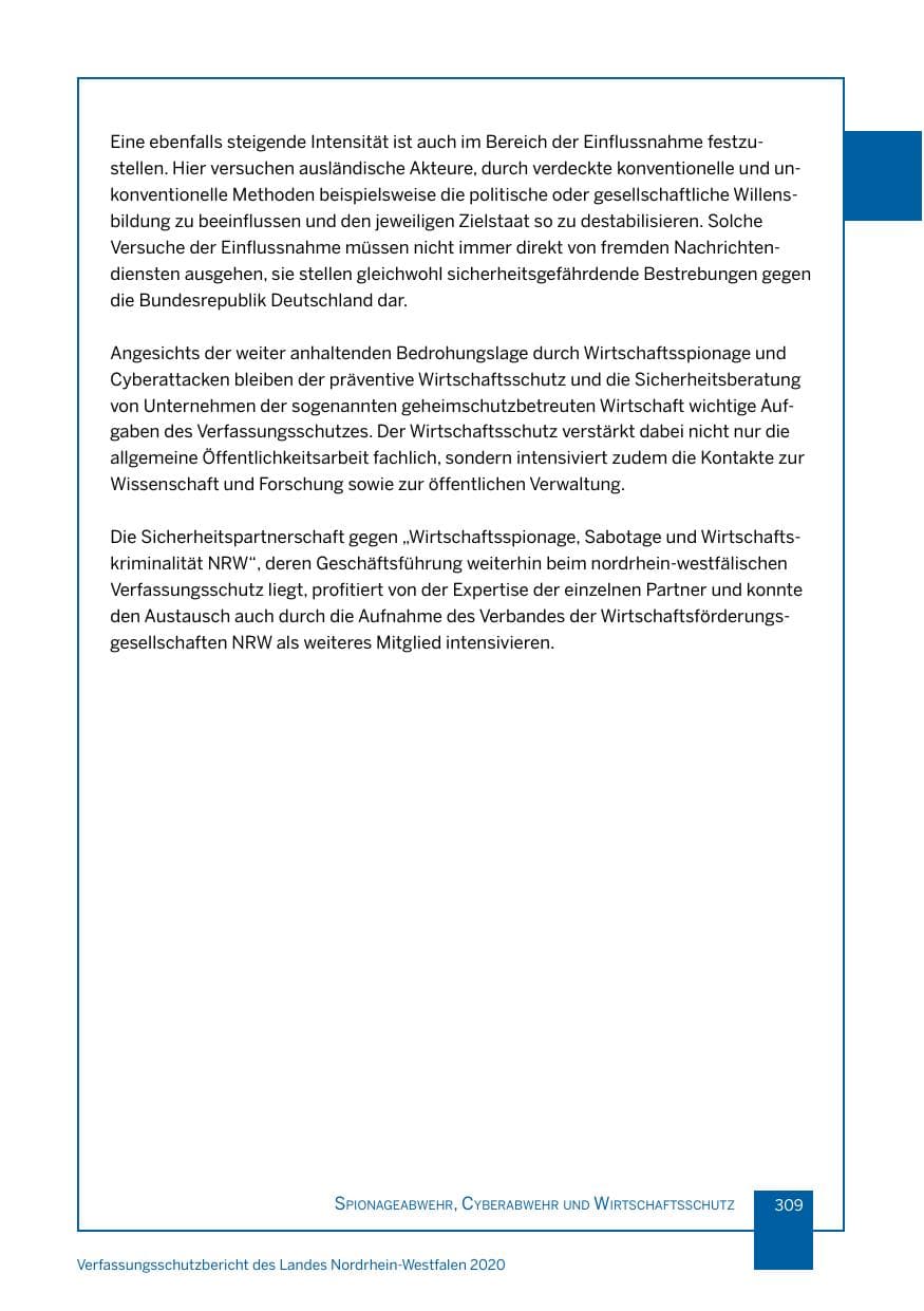 Seite 310 des Verfassungsschutzbericht 2020 Nordrhein-Westfalen