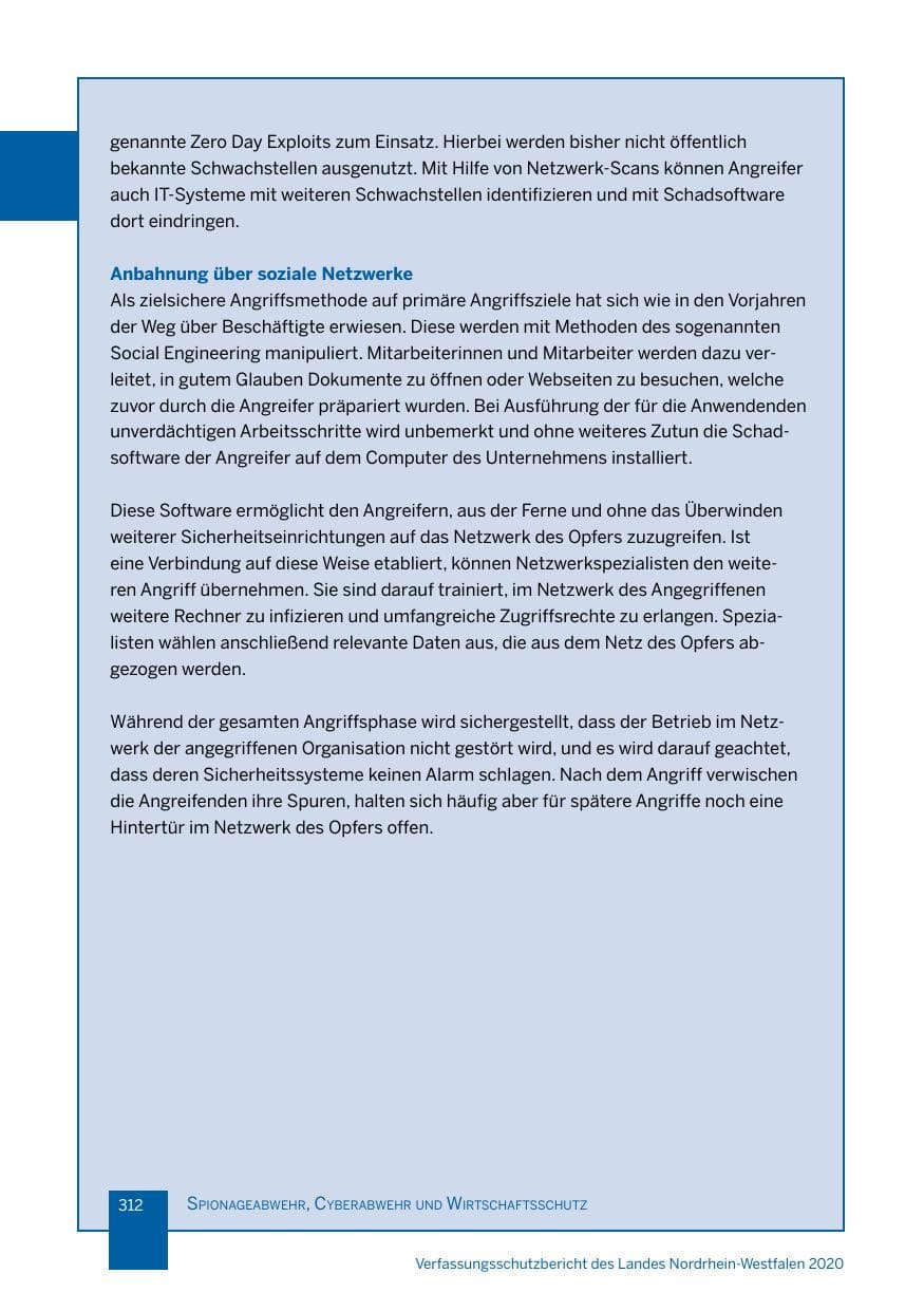 Seite 313 des Verfassungsschutzbericht 2020 Nordrhein-Westfalen