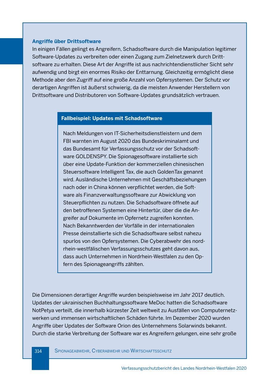 Seite 315 des Verfassungsschutzbericht 2020 Nordrhein-Westfalen