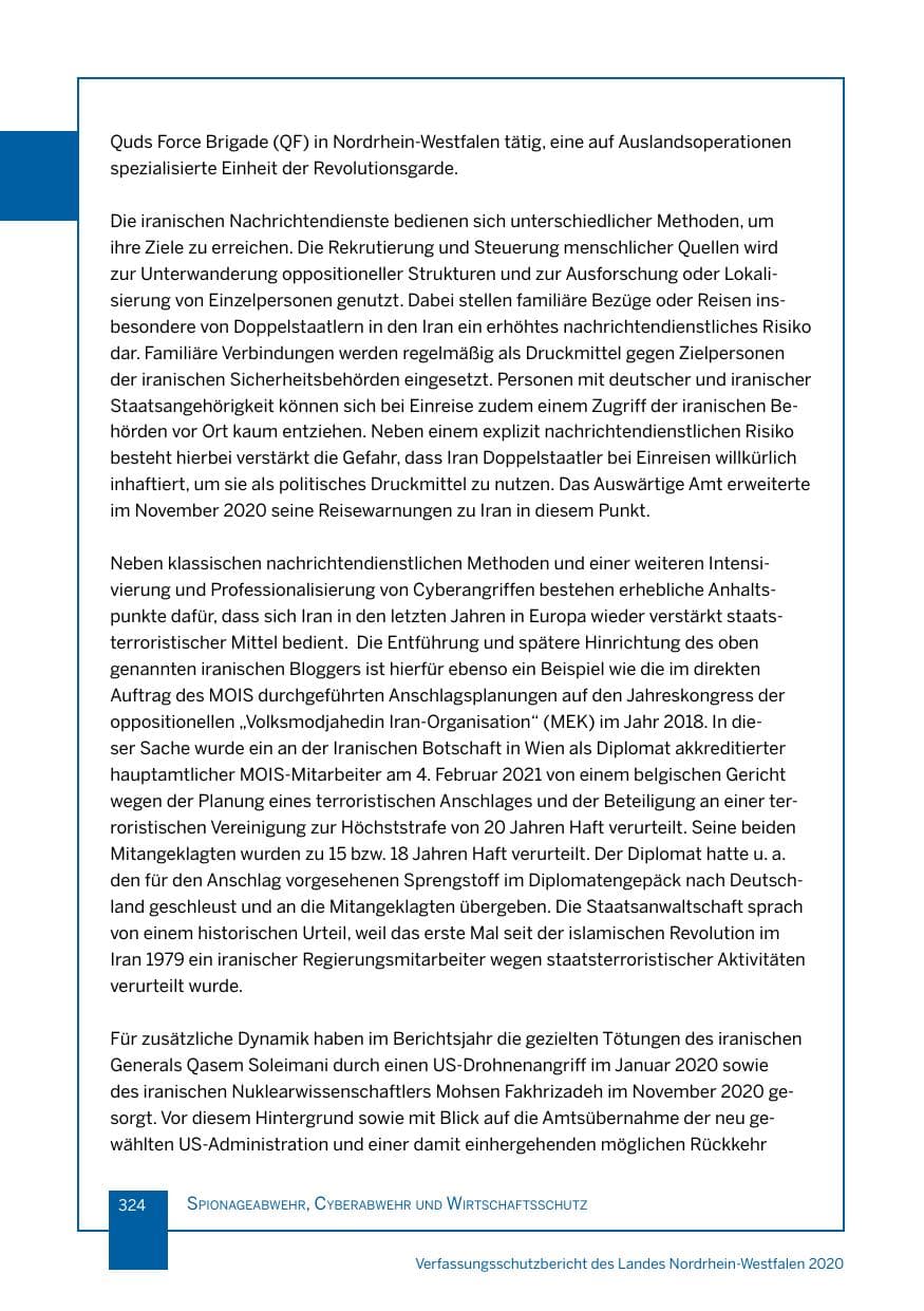 Seite 325 des Verfassungsschutzbericht 2020 Nordrhein-Westfalen