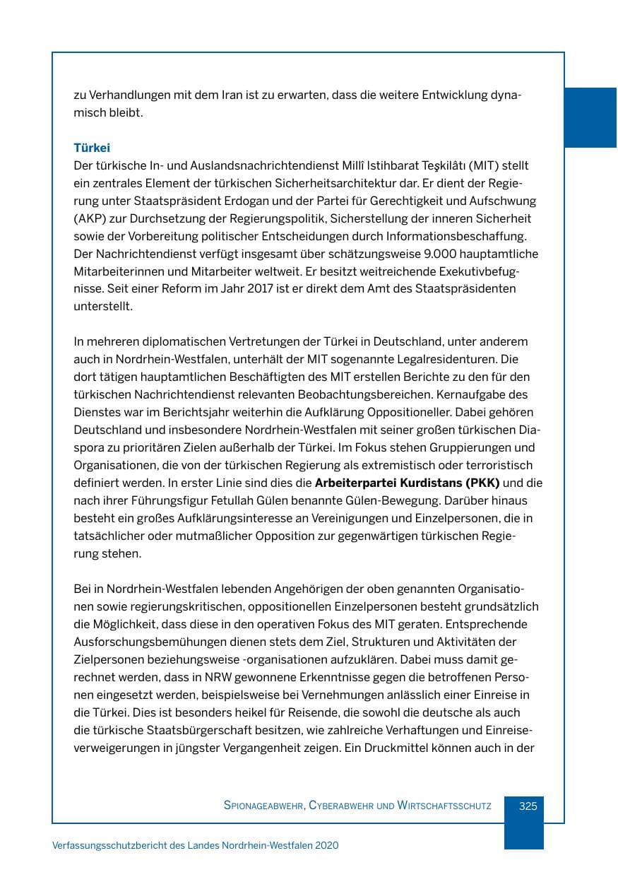 Seite 326 des Verfassungsschutzbericht 2020 Nordrhein-Westfalen