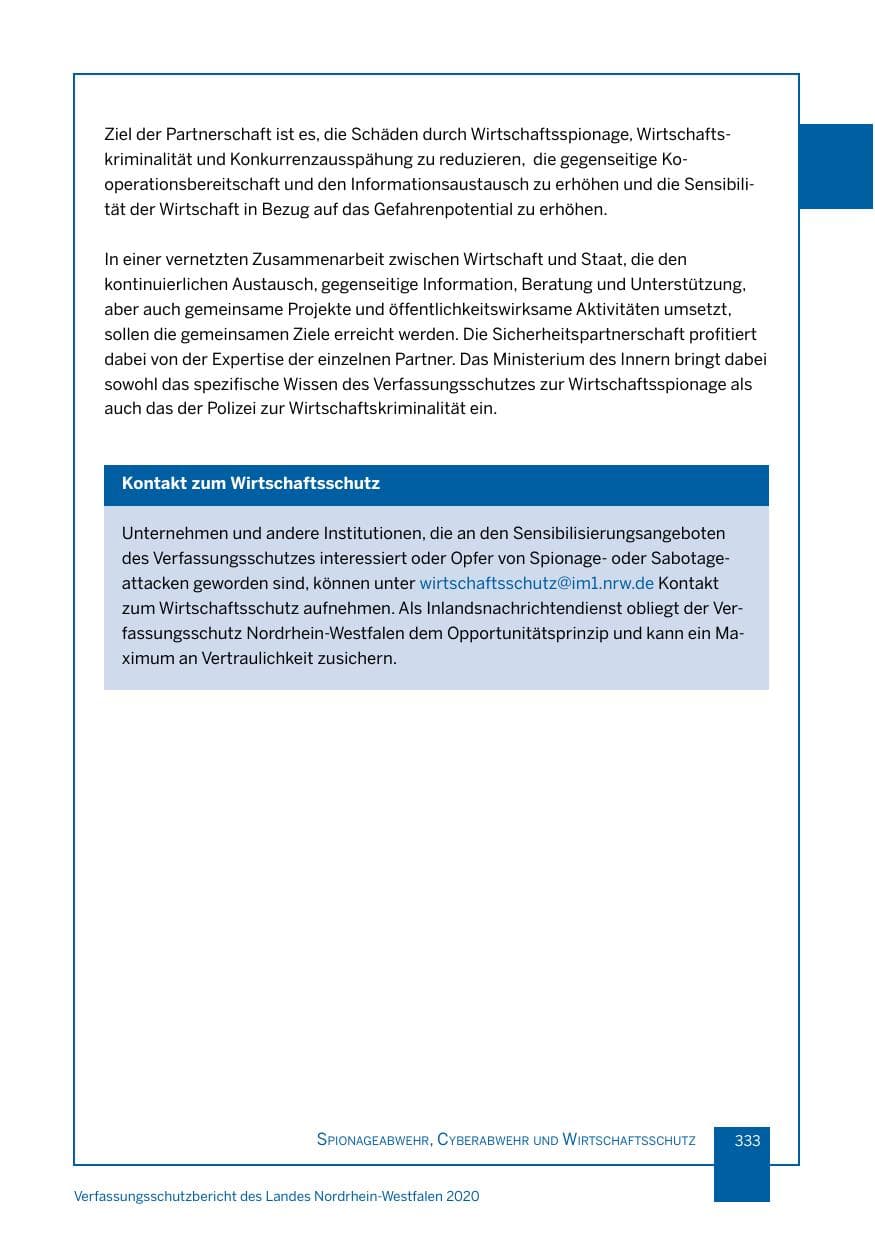 Seite 334 des Verfassungsschutzbericht 2020 Nordrhein-Westfalen