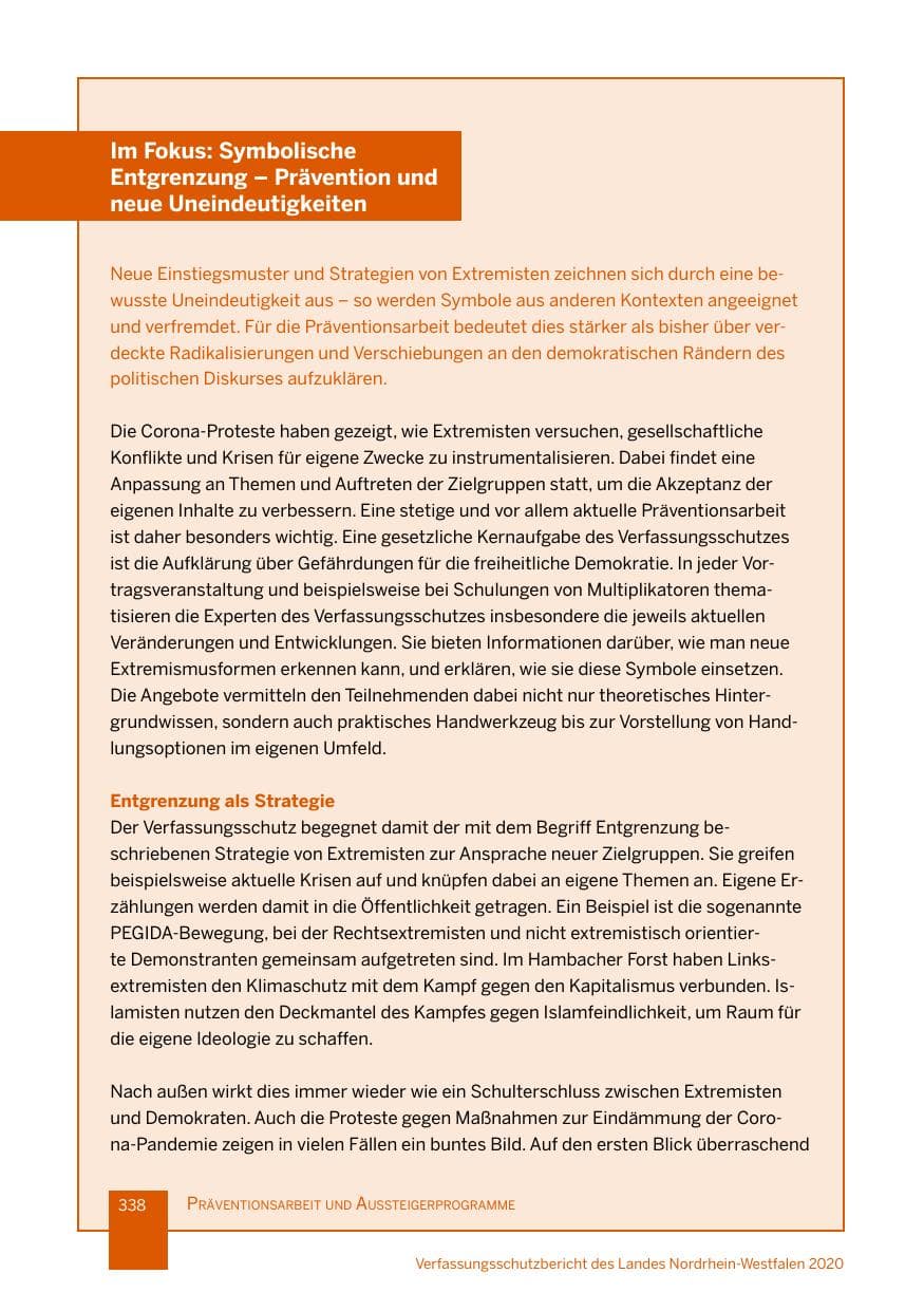 Seite 339 des Verfassungsschutzbericht 2020 Nordrhein-Westfalen
