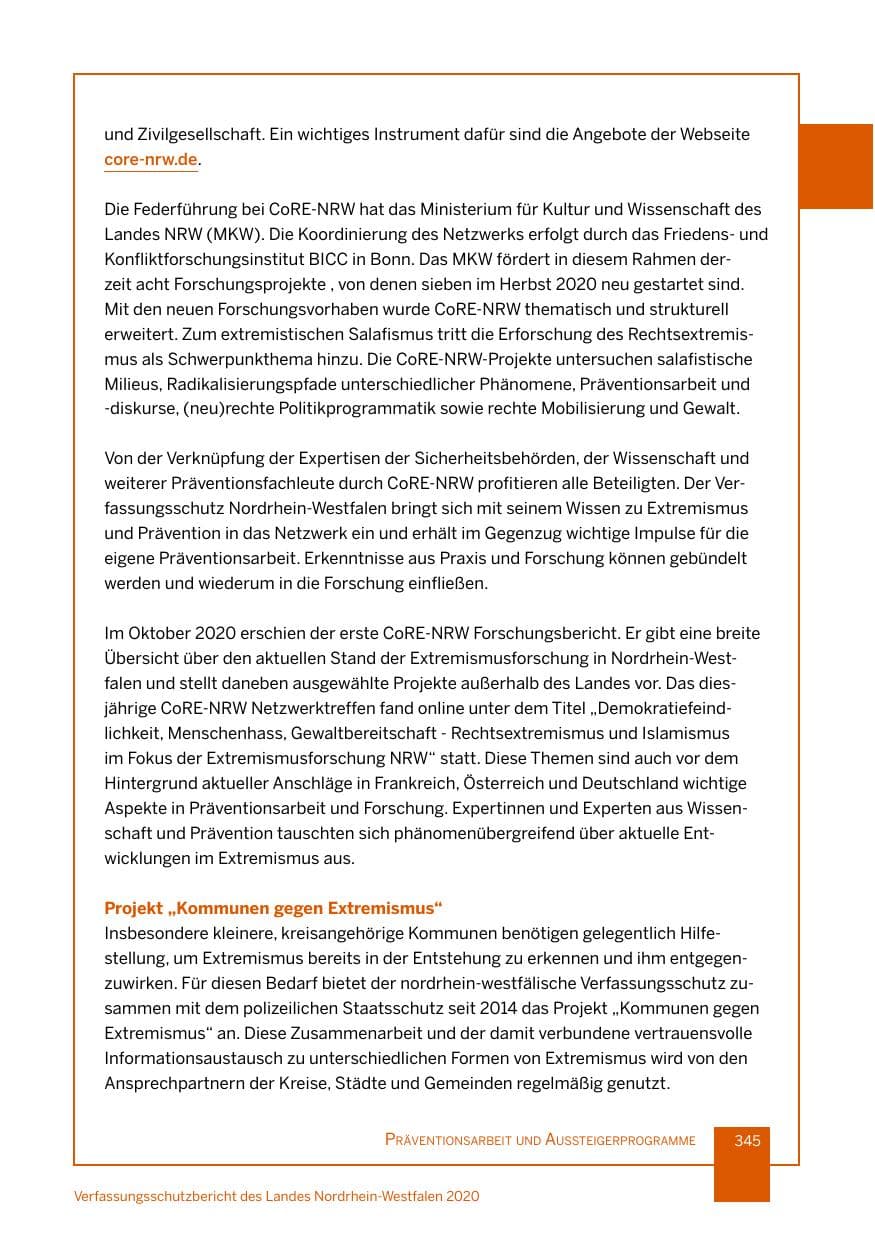 Seite 346 des Verfassungsschutzbericht 2020 Nordrhein-Westfalen