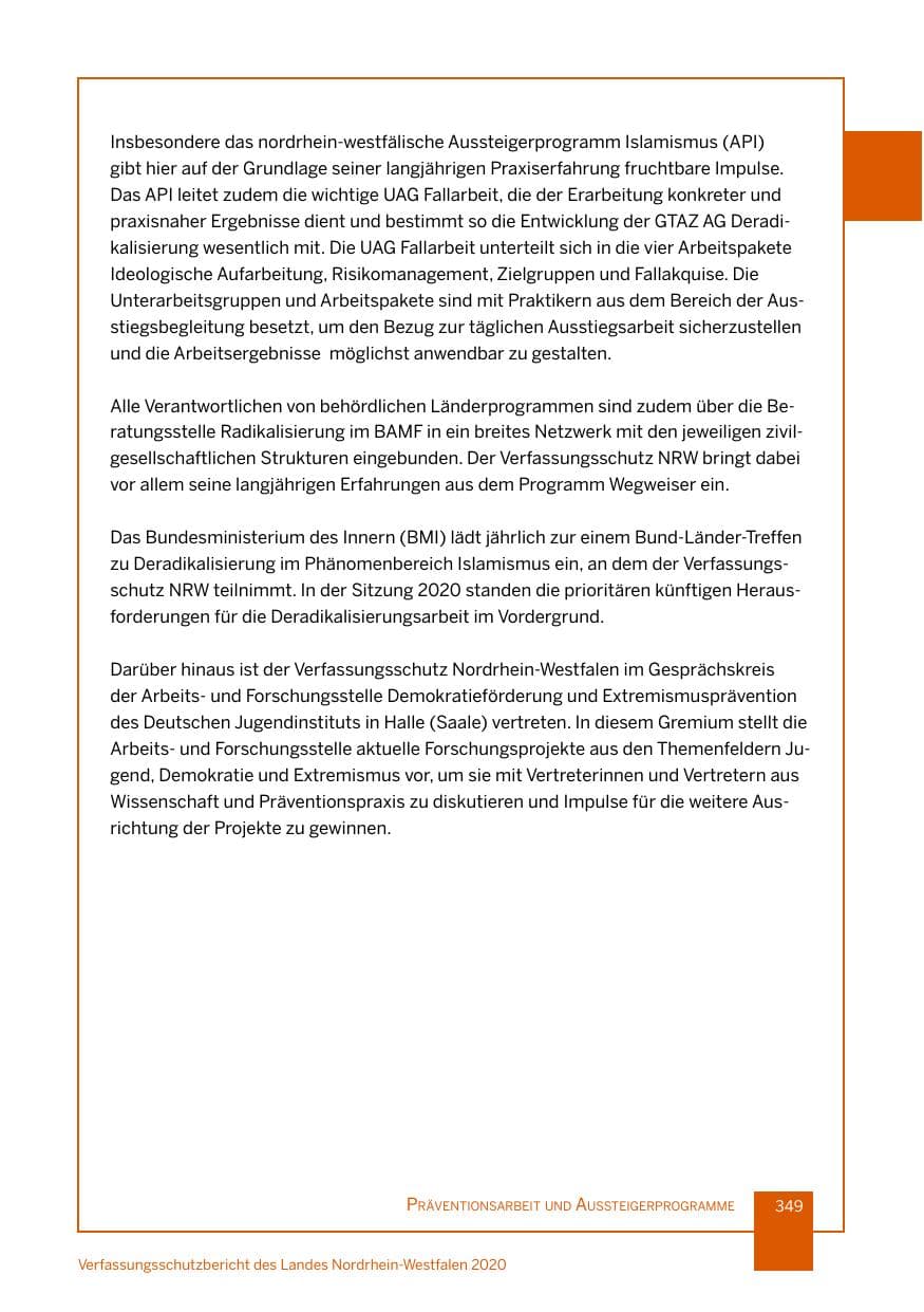 Seite 350 des Verfassungsschutzbericht 2020 Nordrhein-Westfalen