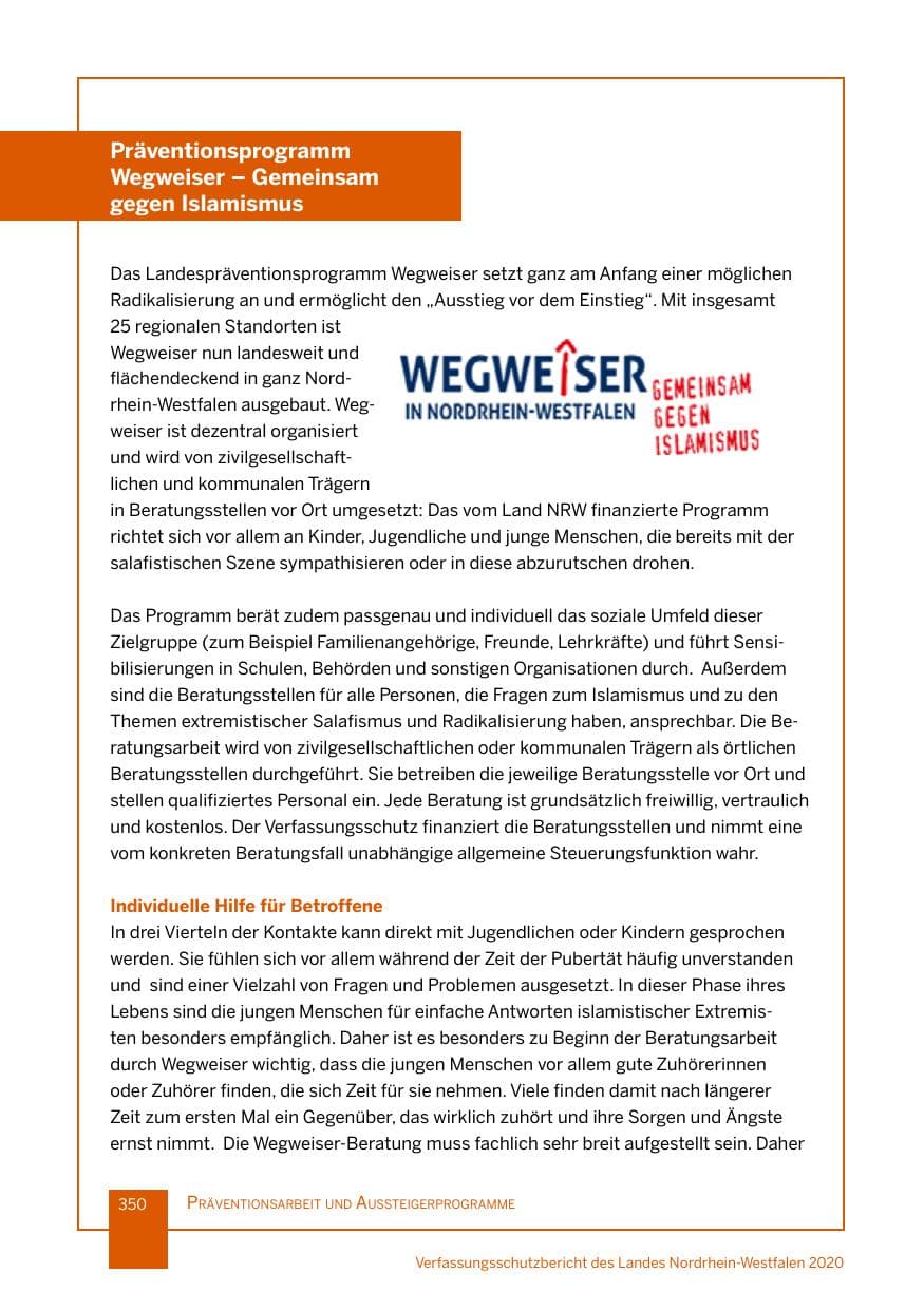 Seite 351 des Verfassungsschutzbericht 2020 Nordrhein-Westfalen