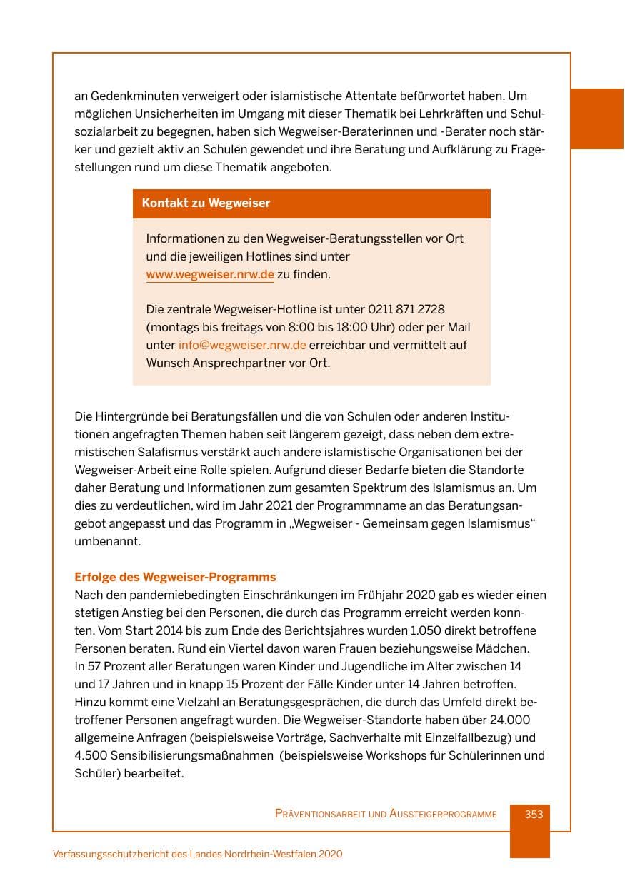 Seite 354 des Verfassungsschutzbericht 2020 Nordrhein-Westfalen