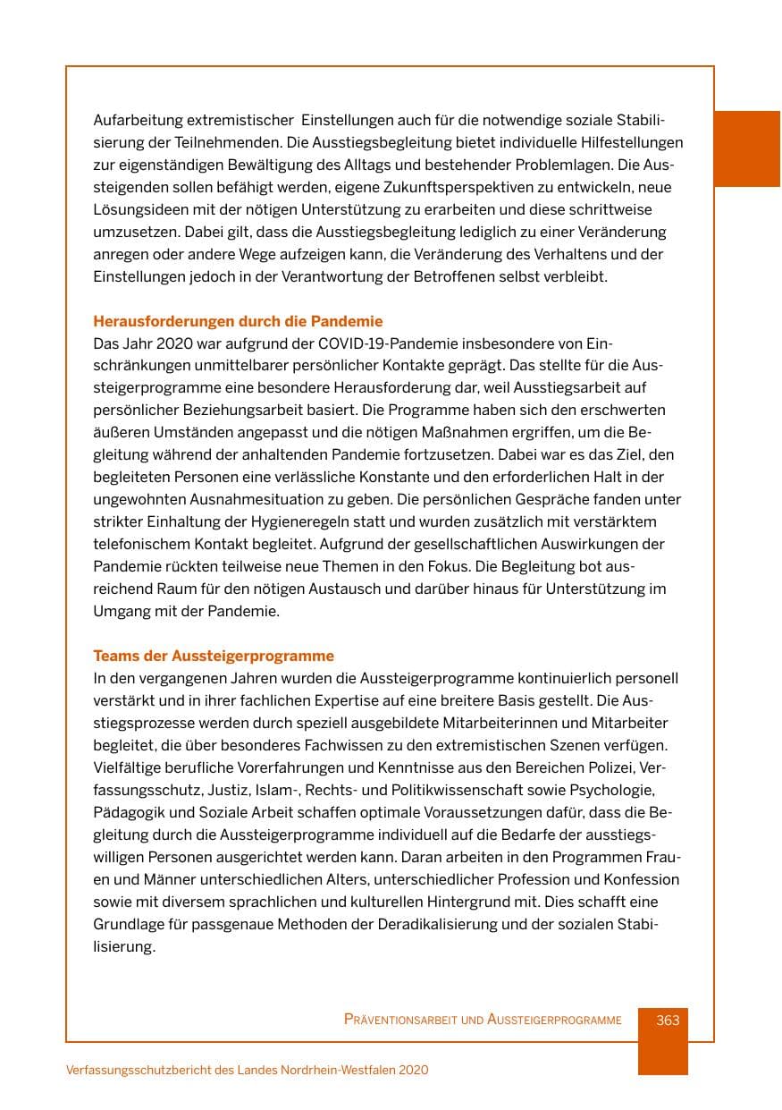 Seite 364 des Verfassungsschutzbericht 2020 Nordrhein-Westfalen