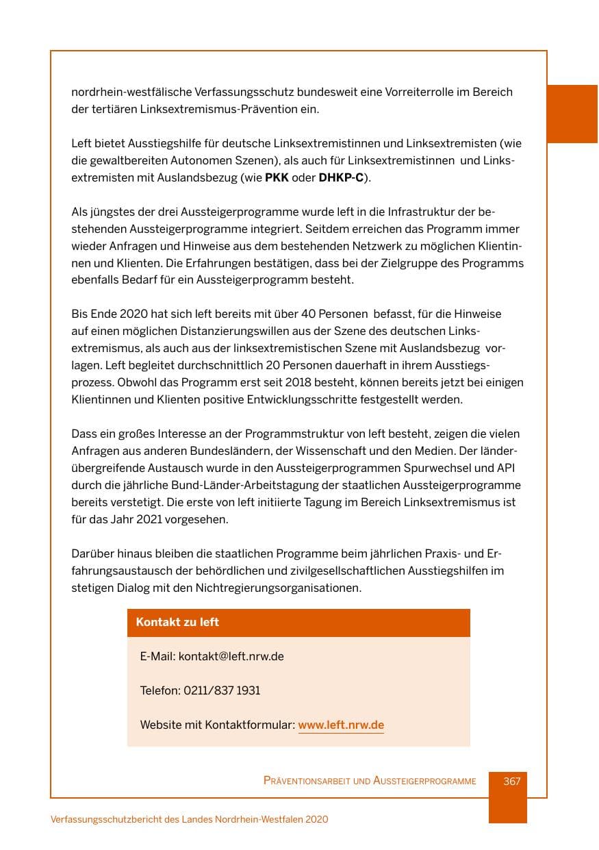 Seite 368 des Verfassungsschutzbericht 2020 Nordrhein-Westfalen
