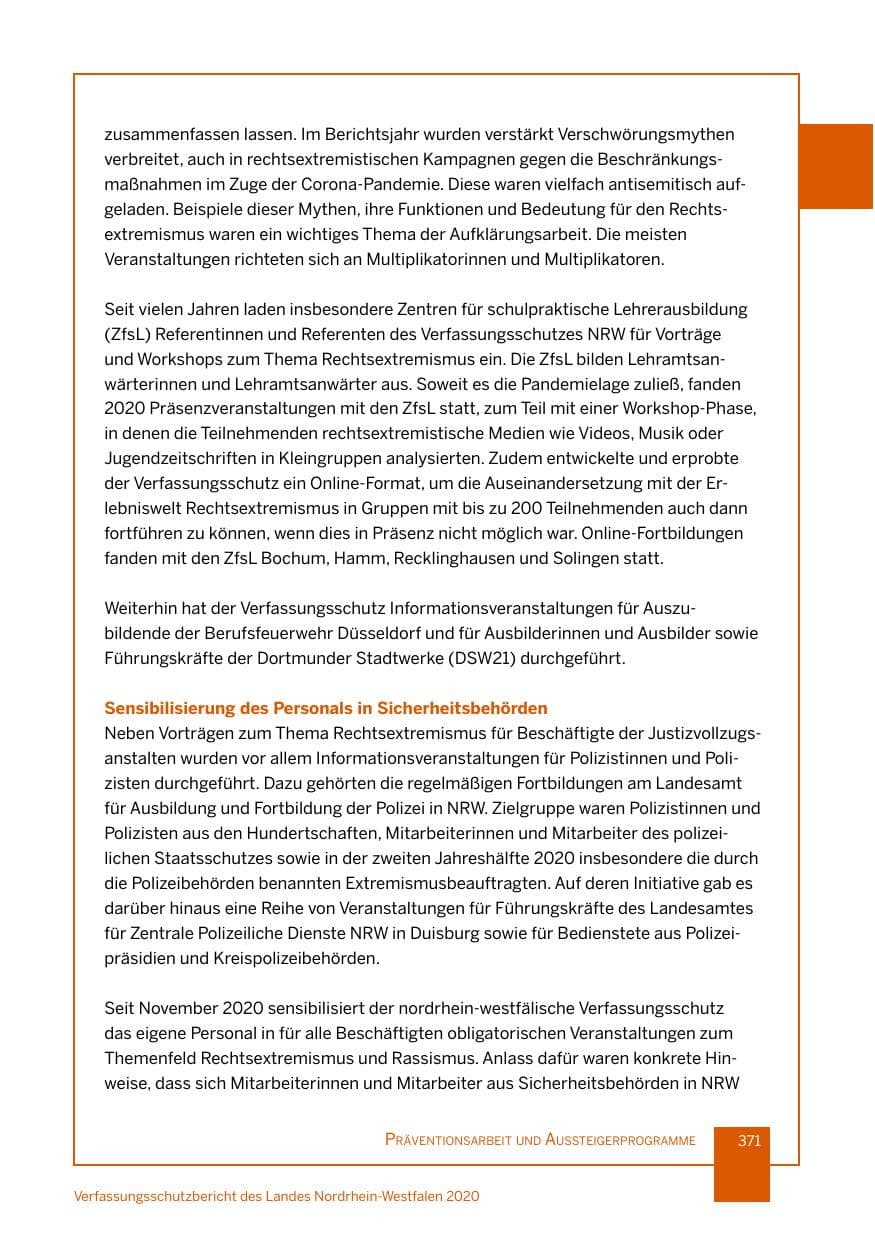 Seite 372 des Verfassungsschutzbericht 2020 Nordrhein-Westfalen