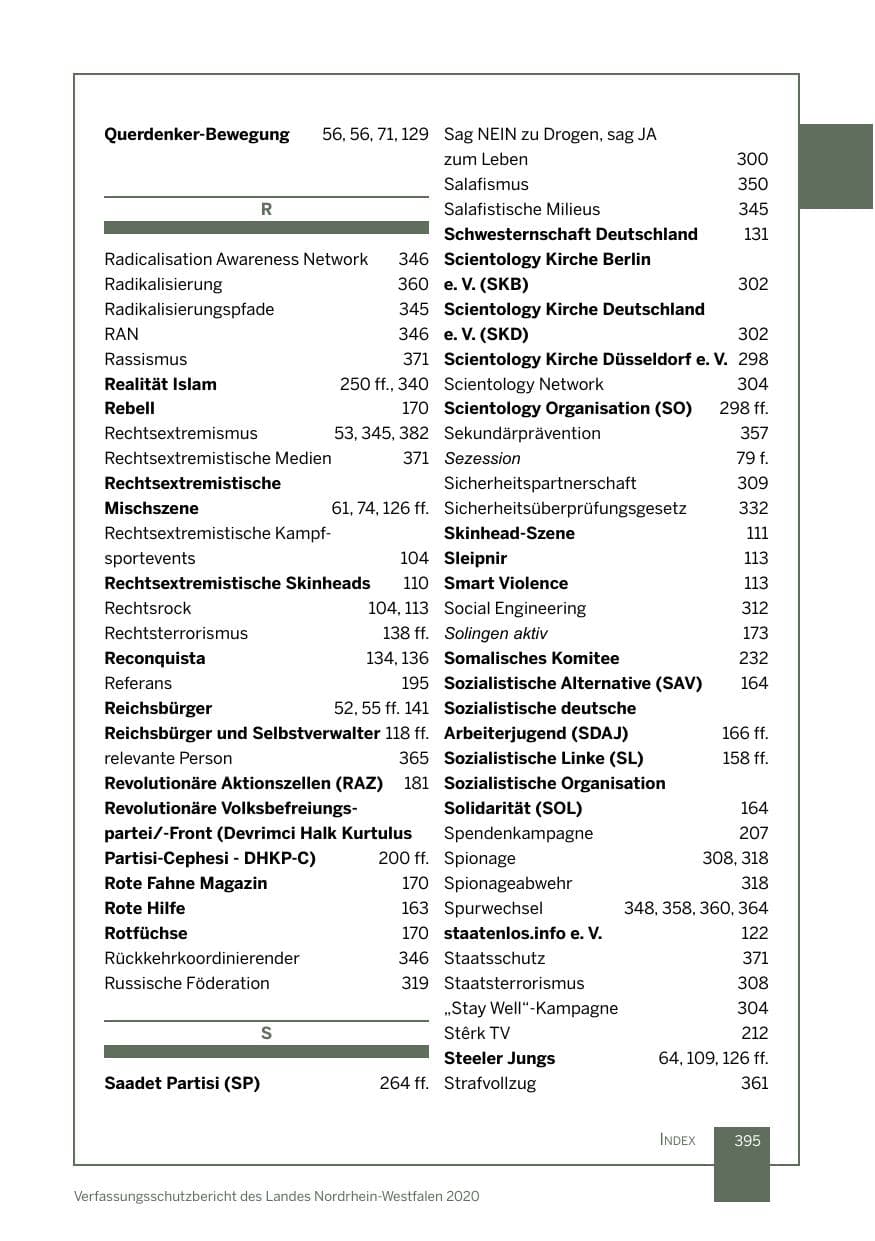 Seite 396 des Verfassungsschutzbericht 2020 Nordrhein-Westfalen